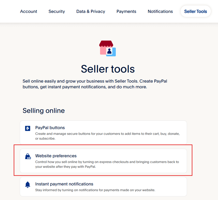 PayPal Website Preferences